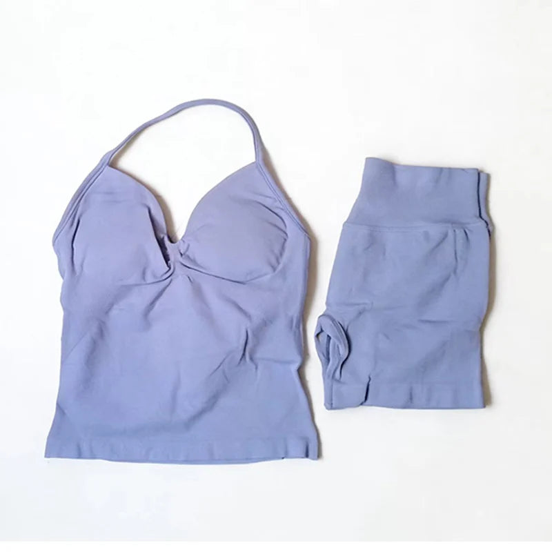 Women's Halter Tank And Shorts Yoga Set For Workout Outfits