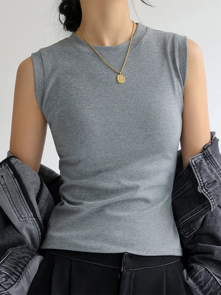 Women's Solid Tank Top with Round Neckline and a Sleeveless Design