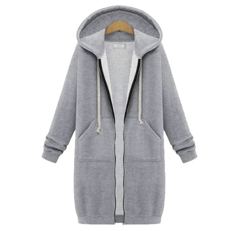 Long Sleeve Casual Coat with Extended Hem and Front Closure
