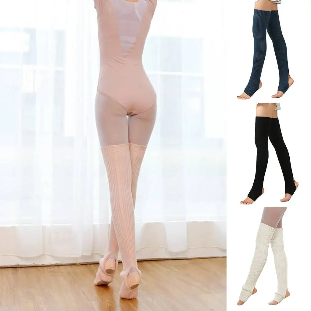 Long Ribbed Leg Warmers with Stirrup Foot Openings
