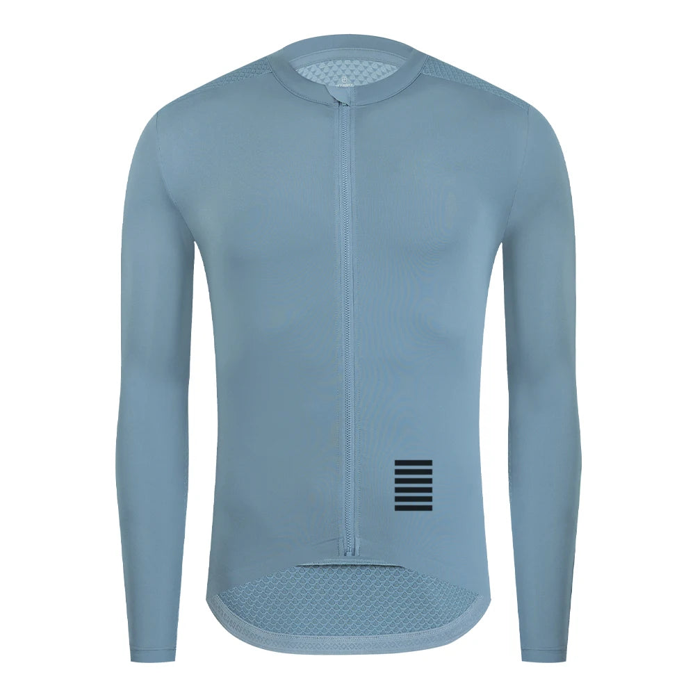 Men's Long Sleeve Cycling Jersey with Full Zipper and Pockets