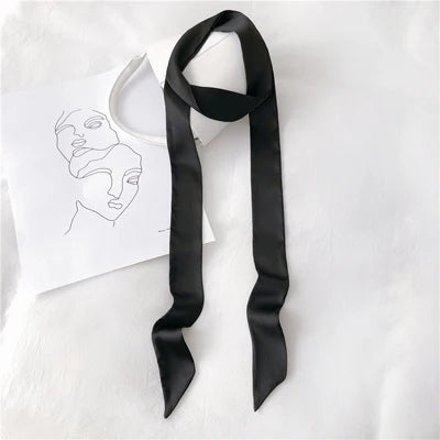 Solid Long Narrow Ribbon Scarf with Pointed Ends