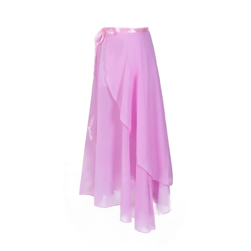 Women's Long Chiffon Ballet Skirt with Wrap Waist and Flowing Hem