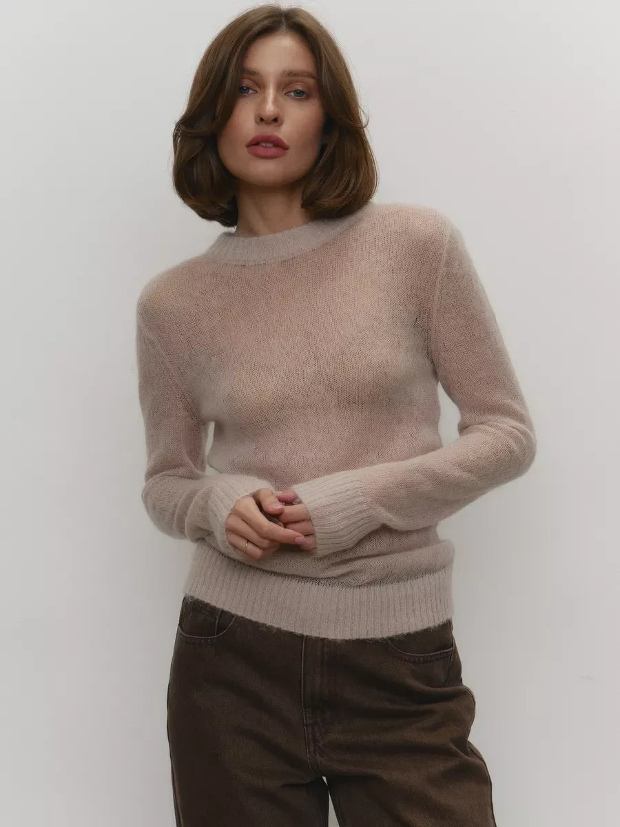 Women's Mixed Neck Long Sleeve Knit Sweater Casual Knit Layer