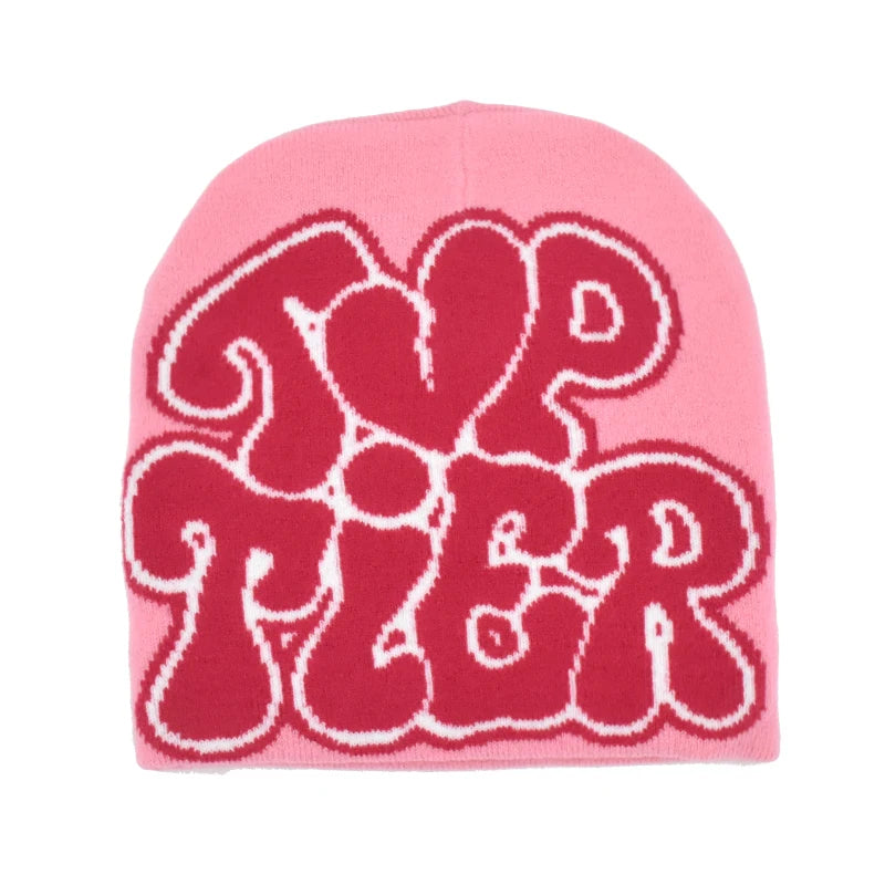 Letter Pattern Knit Beanie with Colorful Graphic Design
