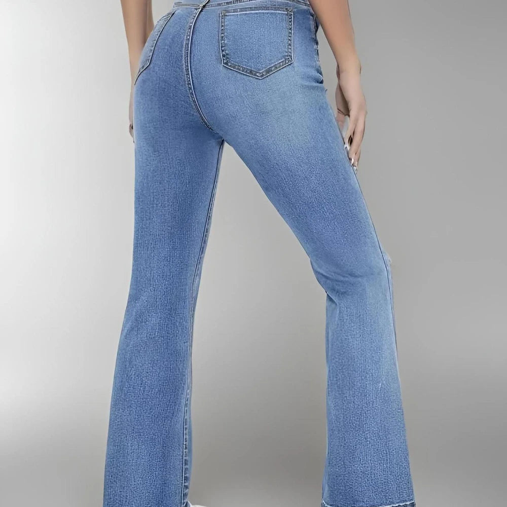 Women's Blue High Waist Flared Leg Denim Jeans
