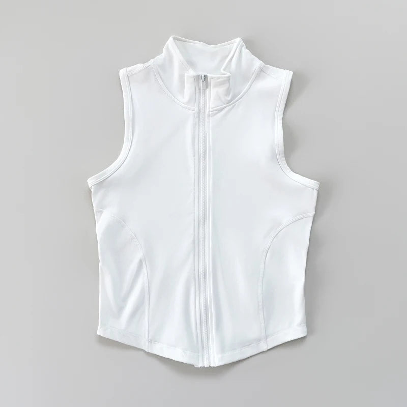 Women's Stand Collar Zip Front Vest For Workout Outfits