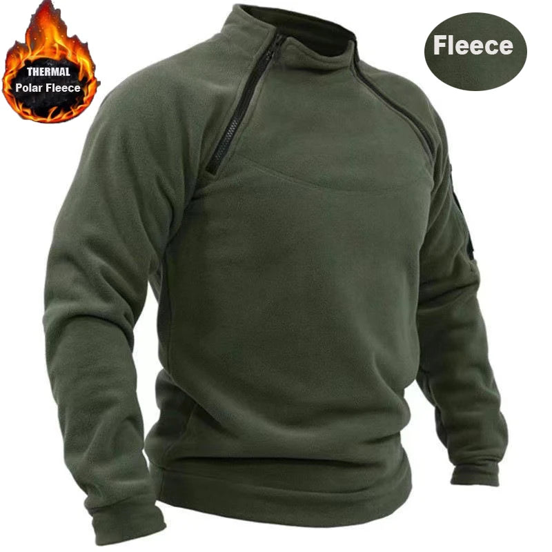 Mock Neck Fleece Long Sleeve Outdoor Pullover with Pockets