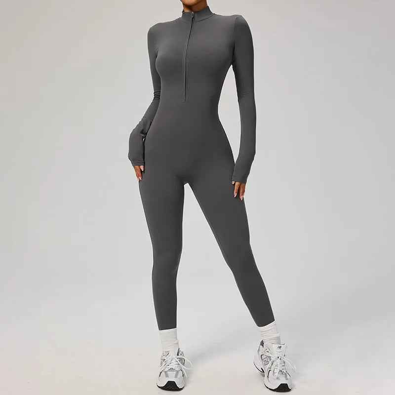Women's Zip-Front Short-Sleeve Workout Romper