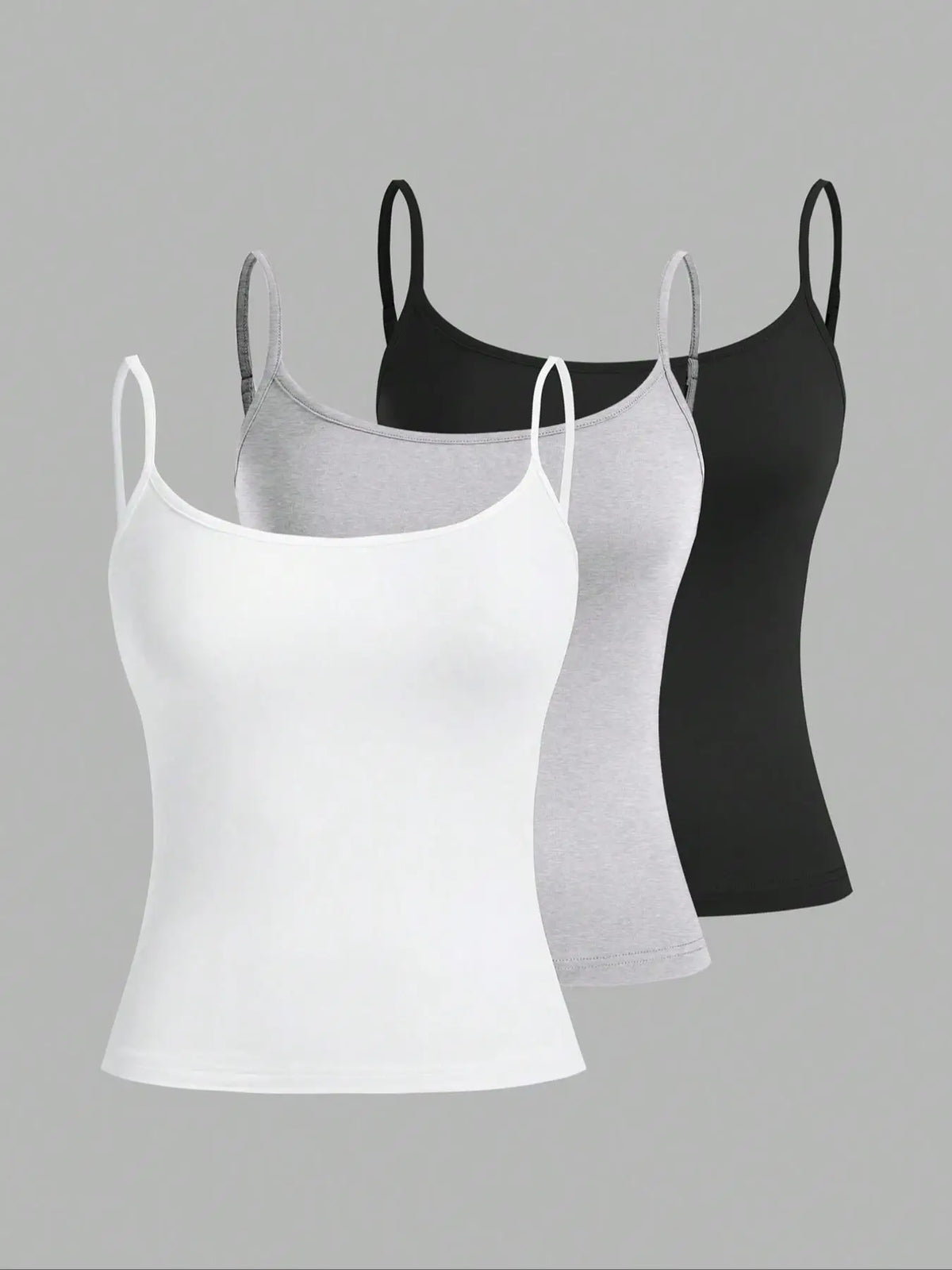 Women's Three Piece Camisole Pack with Adjustable Straps in Solid Colors