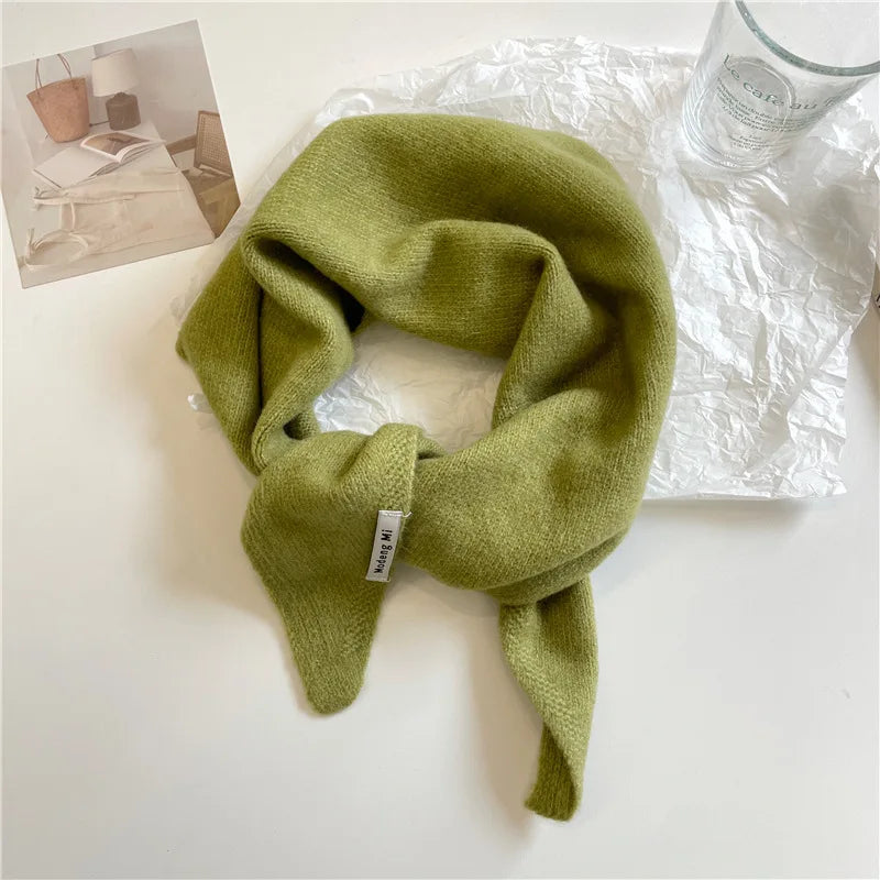 Solid Small Triangle Knit Scarf with Pointed Ends