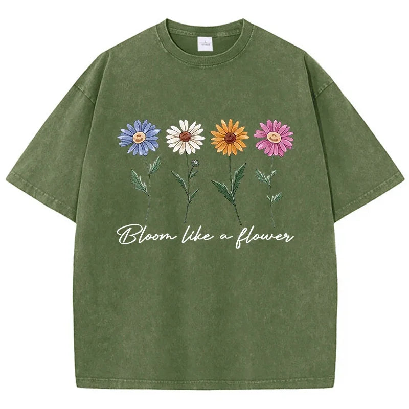 Printed Washed T-shirt Men's Cotton T-shirt Comfortable Round Neck T-shirt Men's Summer Outfit