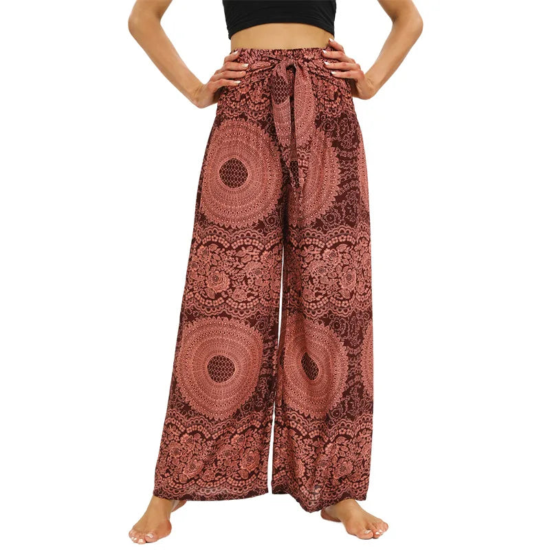 Women's Printed Rayon Harem Pants with Elastic Waist and Convertible Styling