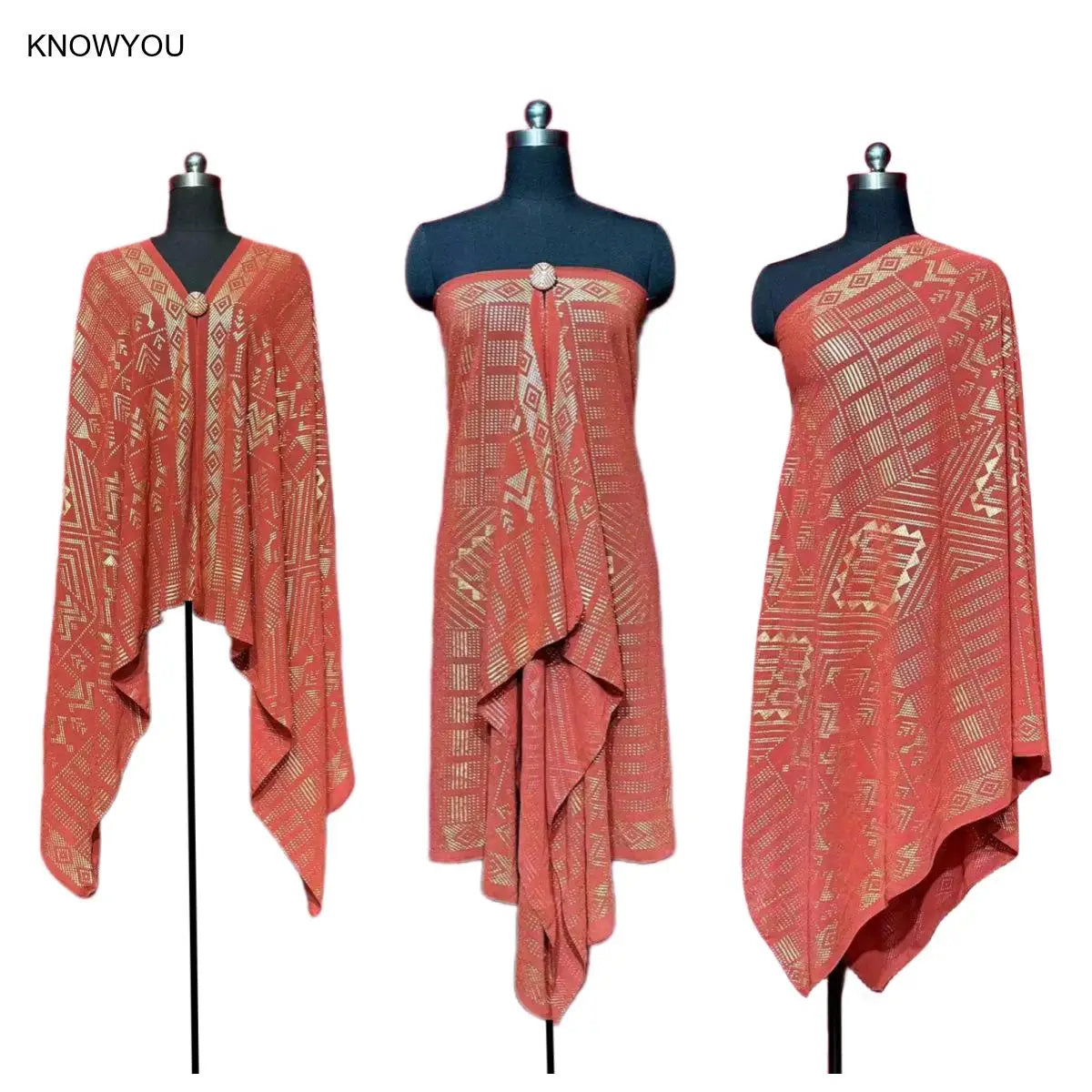 Gold Print Sheer Wrap Scarf for Layering over Outfits