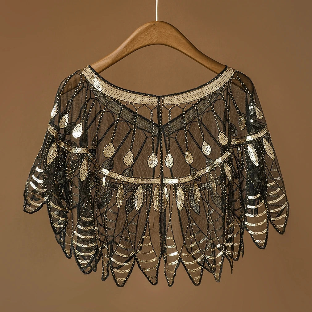 Leaf Beaded Sequin Capelet for Layering over Dresses and Tops