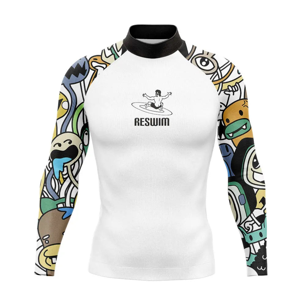 Men's Printed Rash Guard with Long Sleeves for Swimming and Diving