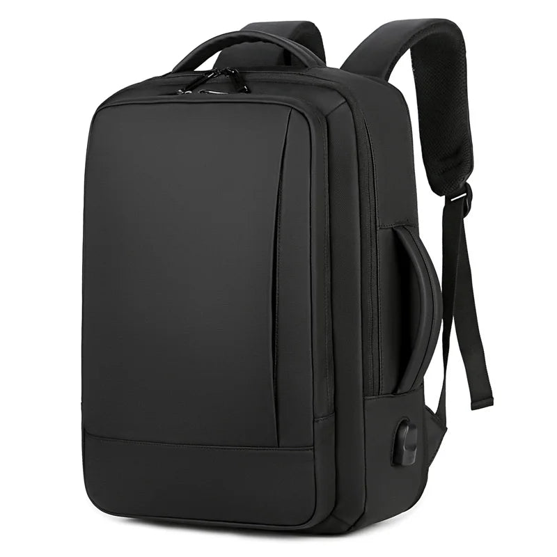 Expandable Travel Backpack with Boxy Shape and Multiple Carrying Positions