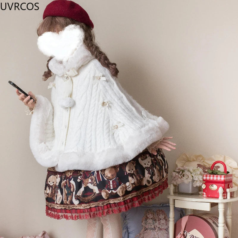 Hooded Bow Ruffle Cape for Layering over Outfits