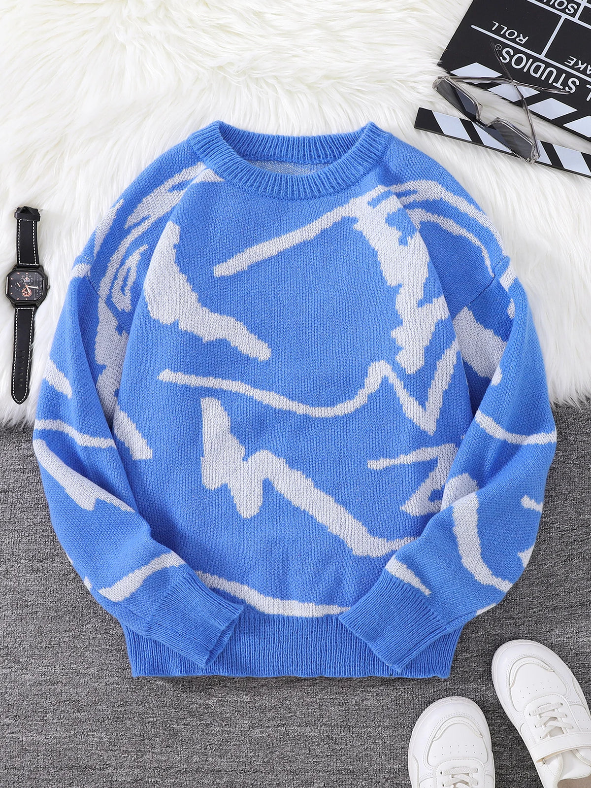 Men's Abstract Pattern Crew Neck Knit Sweater