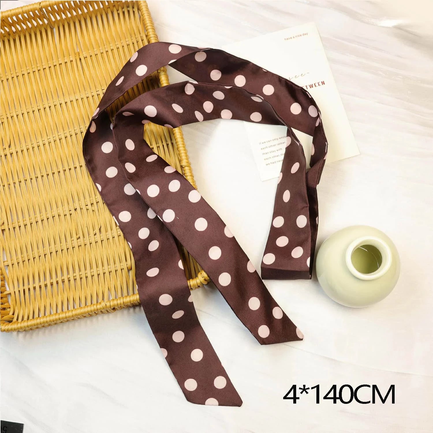 Printed Narrow Long Scarf with Pointed Ribbon Ends
