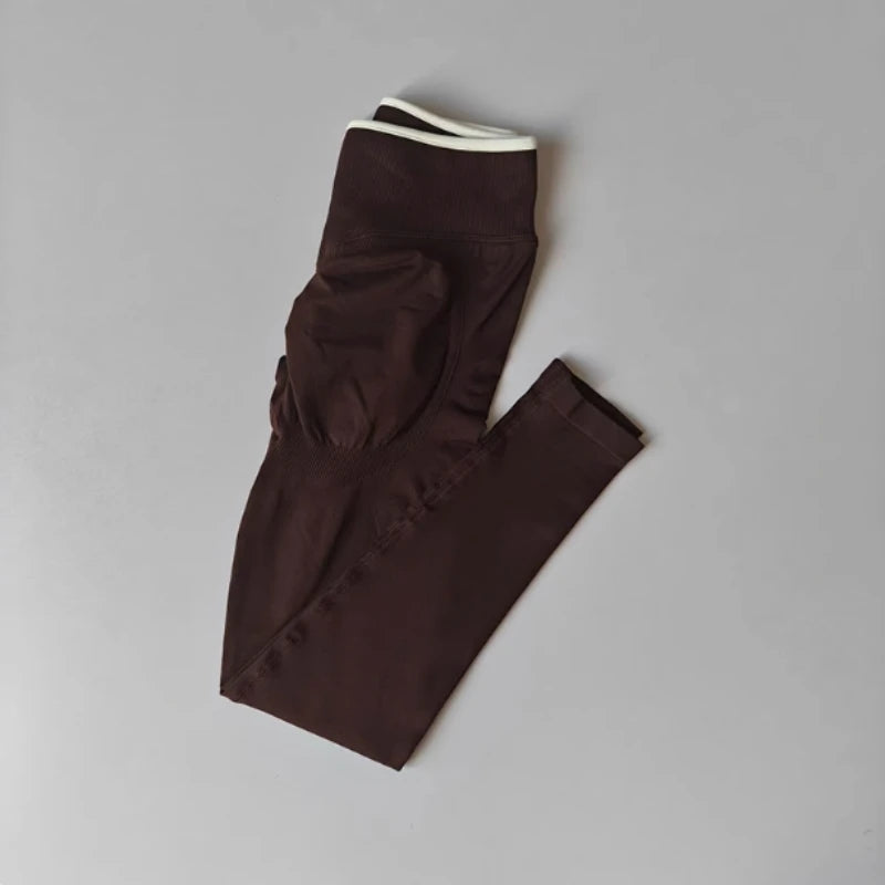 Women's Scrunch Contrast Waist Full Length Leggings For Workout Outfits