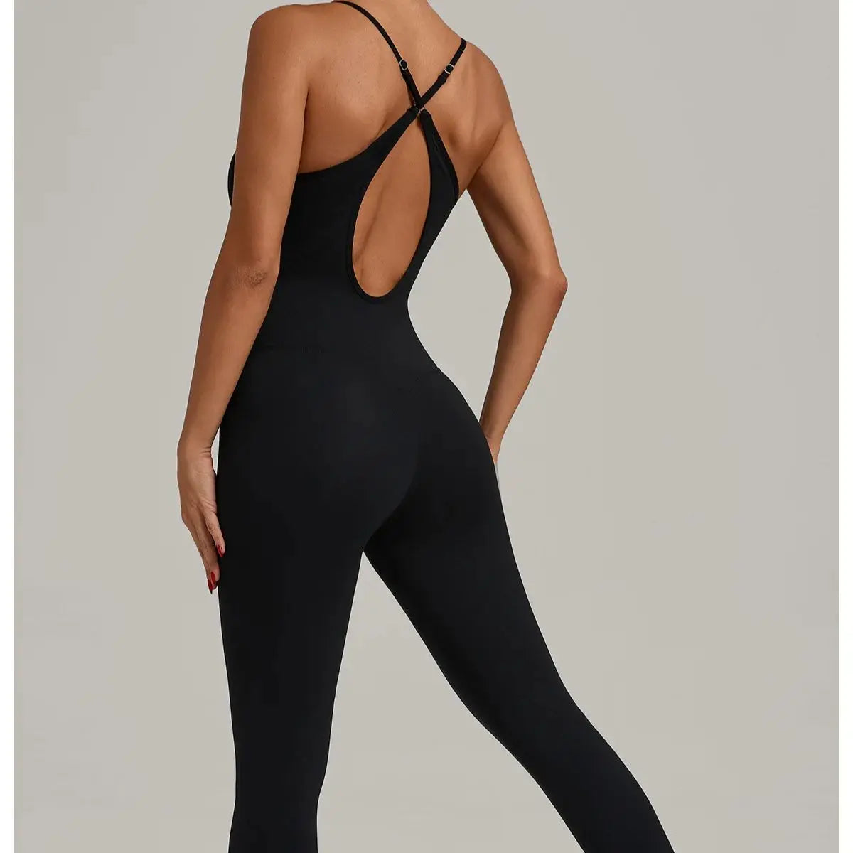 Women's Cross Back Nylon Blend Workout Jumpsuit with Thin Straps