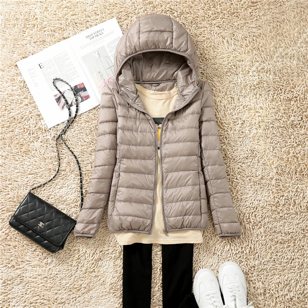 Women's Hooded Quilted Zip Front Jacket for Layered Outfits