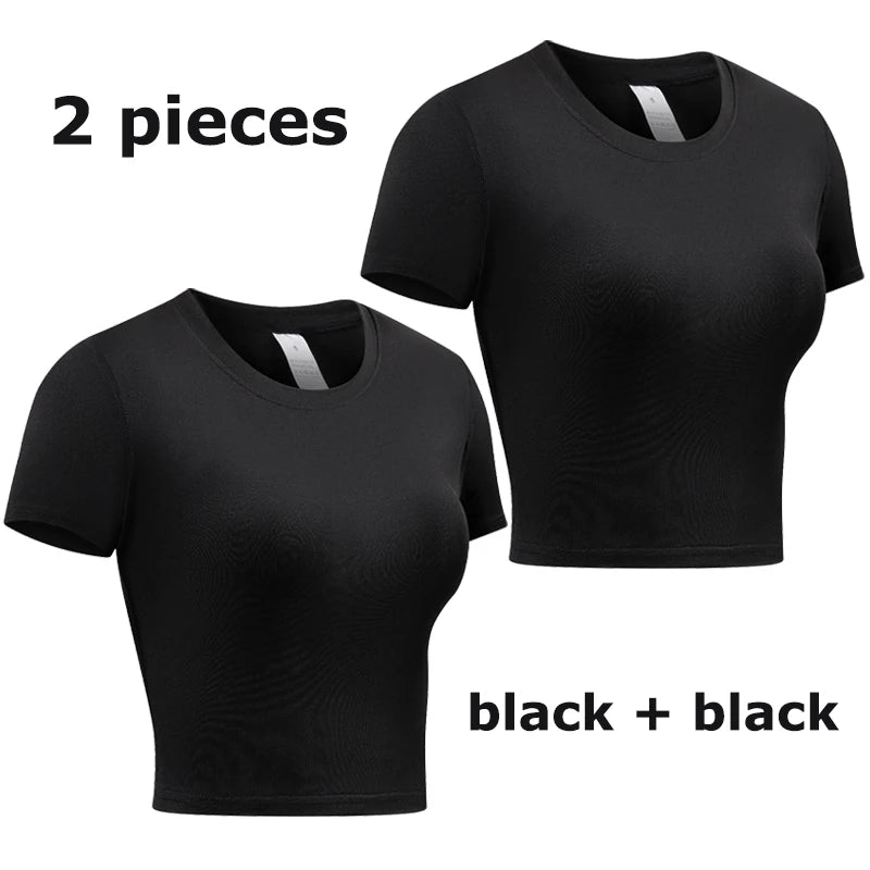 Women's Crew Neck Fitted Short Sleeve T-shirt For Workout Outfits