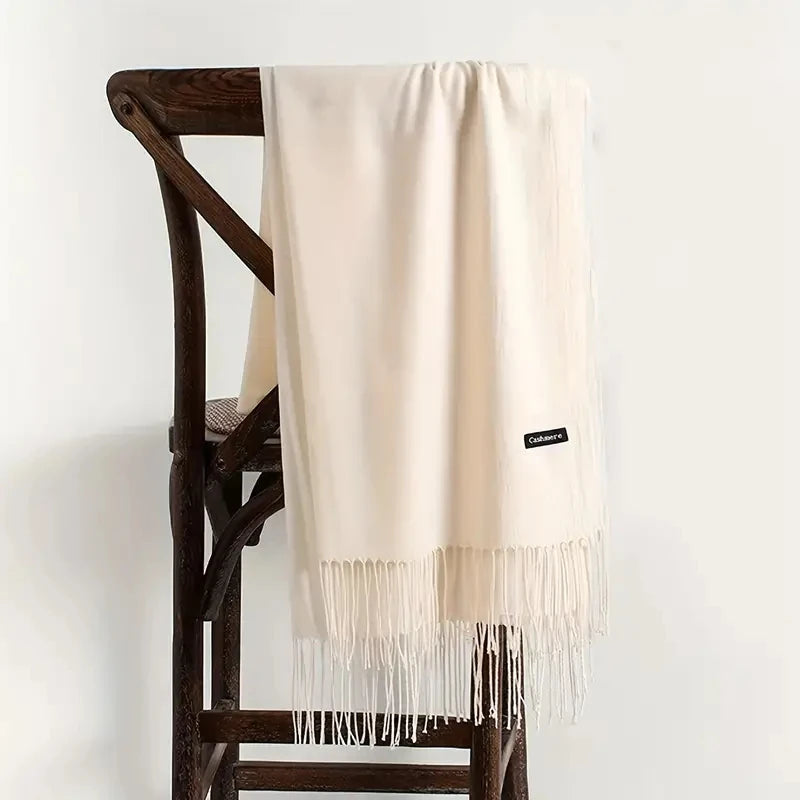 Solid Long Fringed Scarf for Wrap and Neck Styling