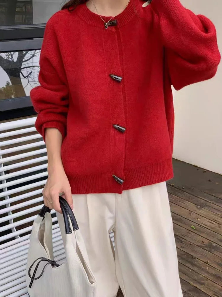 Versatile Crew Neck Autumn and Winter Sweater Wool Coat 100% Pure Cashmere Knitted Cardigan for Women Top