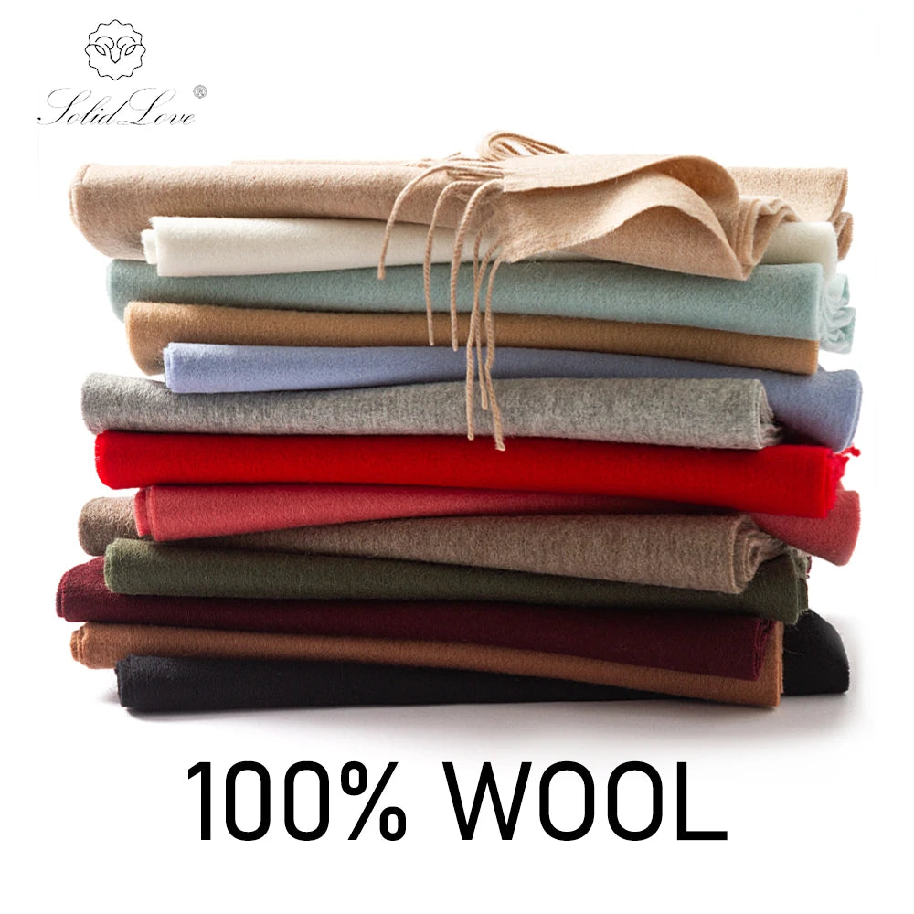 Solid Long Wool Scarf with Decorative Fringed Ends