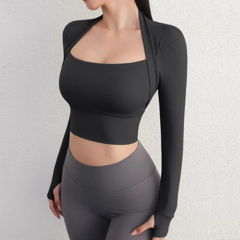 Women's Square-Neck Long-Sleeve Workout Crop Top
