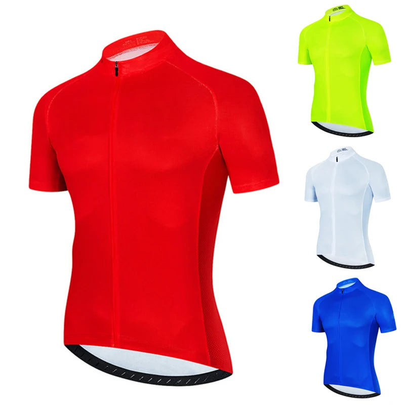 Solid Color Short Sleeve Full-Zip Cycling Jersey with Stand Collar