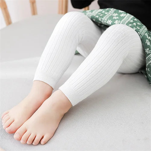 Children's Solid Ribbed Leggings with Full Length Footless Shape