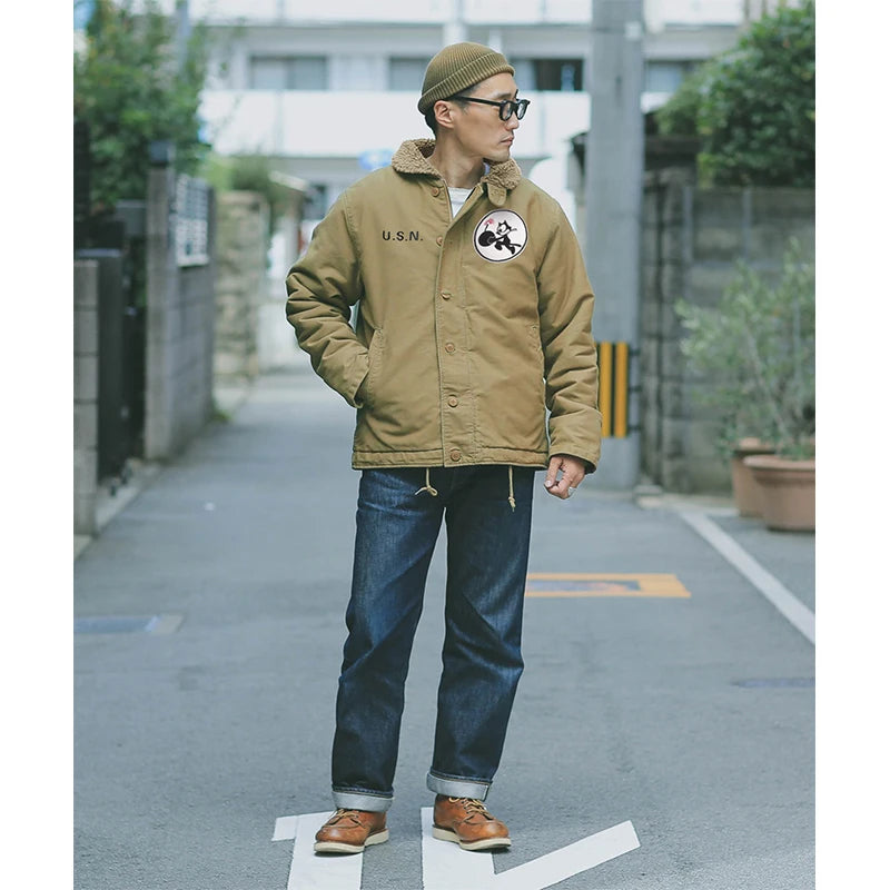 Drop Shipping N1 Thick Winter Mens Sherpa Fleece Deck Jacket with Embroidered Patch