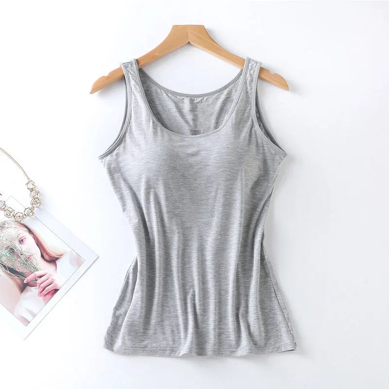 Women's Built-In Bra Tank Top with Scoop Neckline and Sleeveless Design