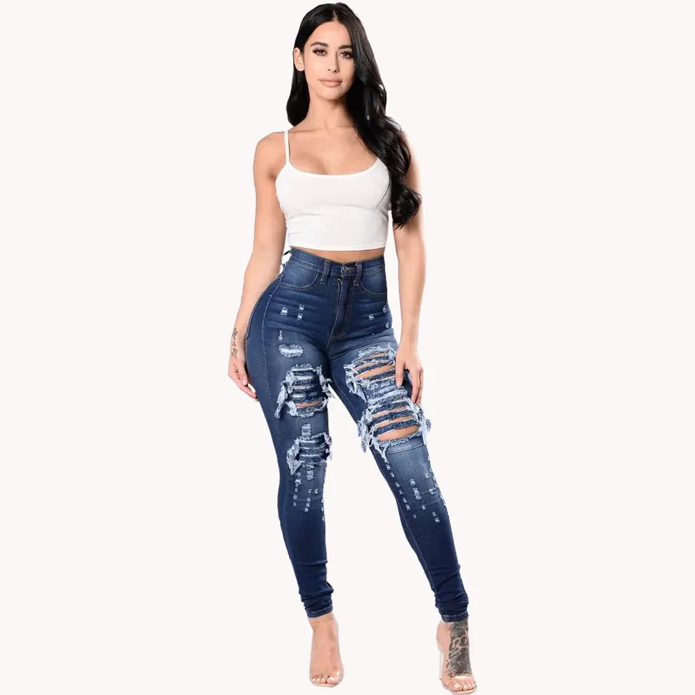 Women's Ripped Skinny Fit Denim Jeans For Everyday Outfits