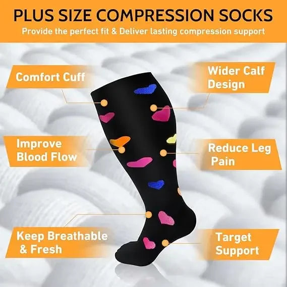 Plus Size Knee High Compression Socks with Pattern Options