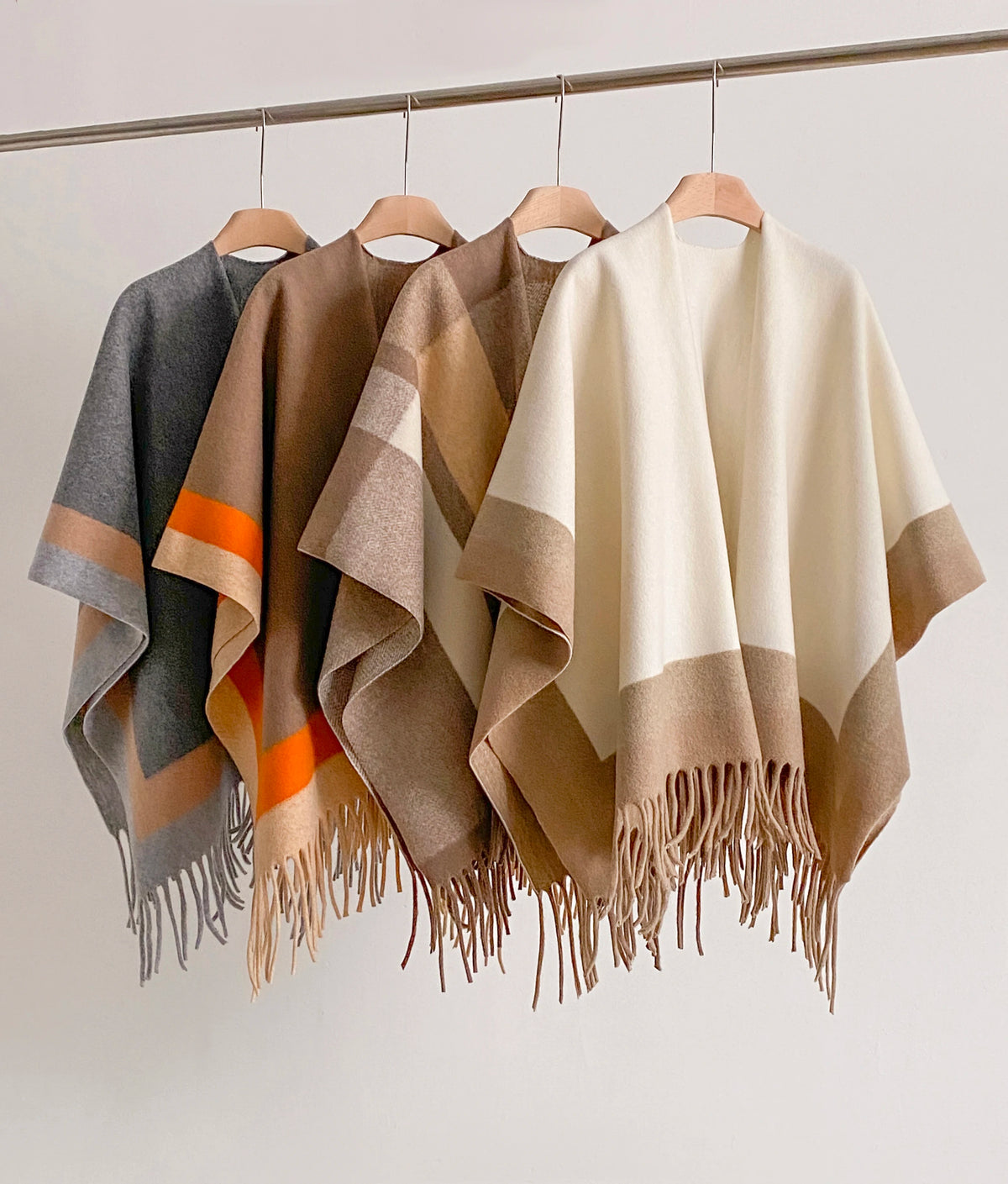 Block Stripe Fringe Poncho for Layering over Outfits