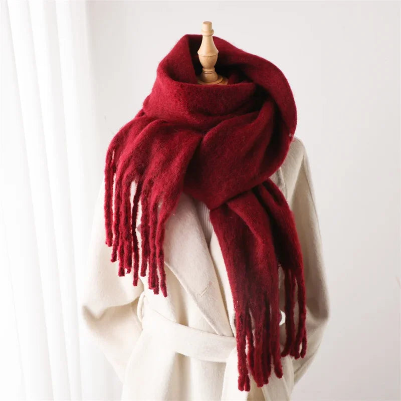 Solid Long Fringed Scarf for Draped Neck Styling