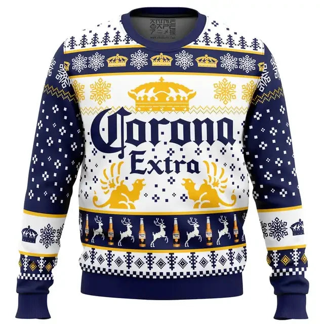 Beer-Logo Christmas Print Crewneck Long-Sleeve Sweatshirt