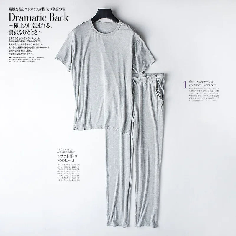 Men's Solid Crew Neck Short Sleeve Top and Pants Pajama Set