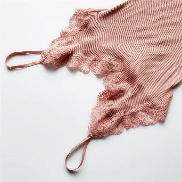 Women's Lace Trim Camisole with Spaghetti Straps and Knitted Construction