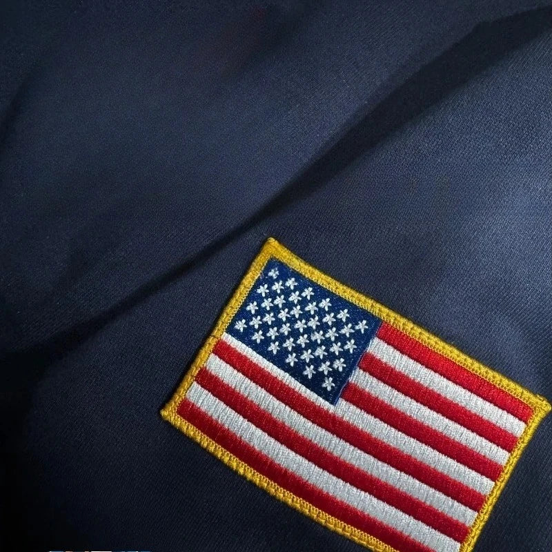 Cotton Flag-Embroidery Stand-Collar Quarter-Zip Sweatshirt