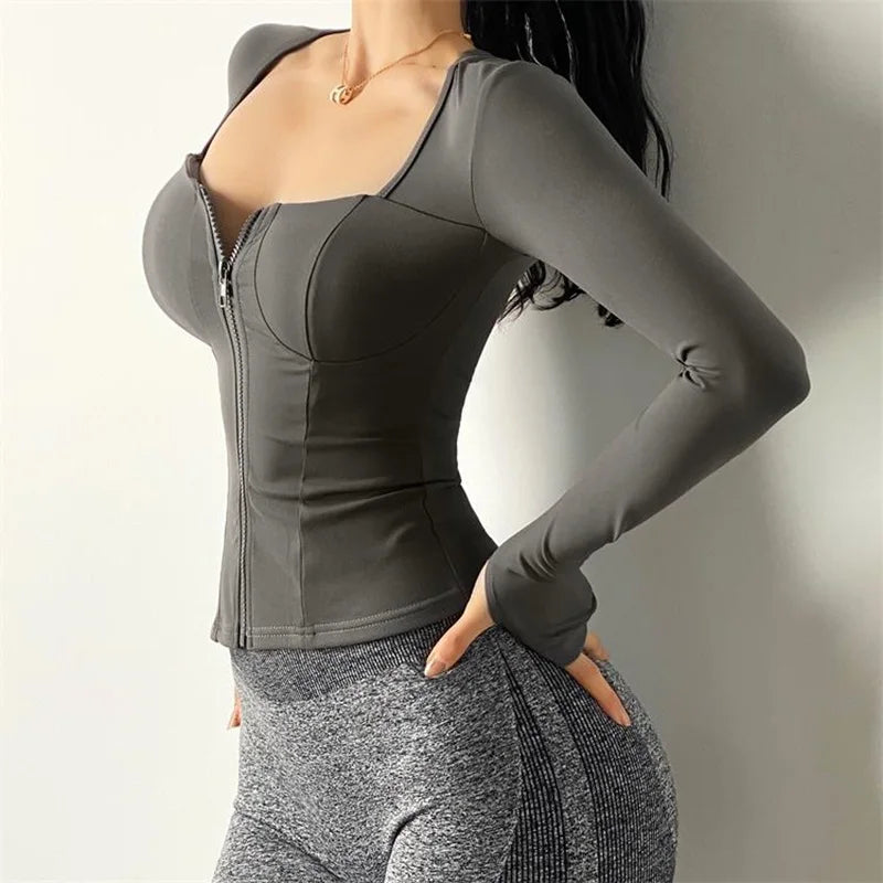 Women's Square-Neck Zip-Front Workout Jacket