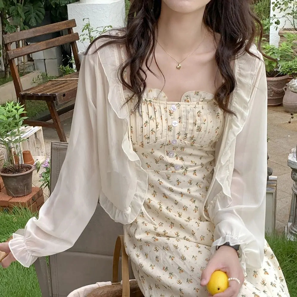 Sheer Tie Front Long Sleeve Cardigan for Layering over Outfits