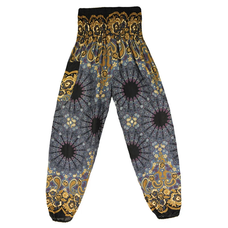 Women's Printed Rayon Harem Pants with High Waist and Gathered Ankles