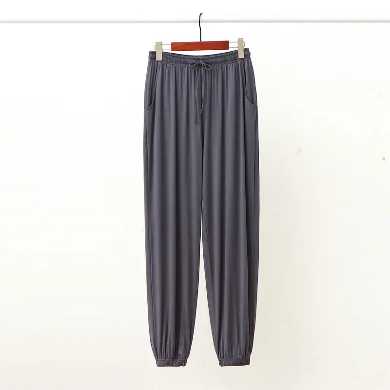 Men's Solid Cuffed Elastic Waist Long Lounge Pajama Pants
