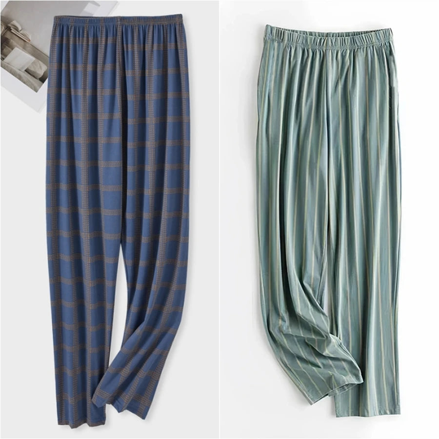 Men's Printed Elastic Waist Long Pajama Pants with Style Options