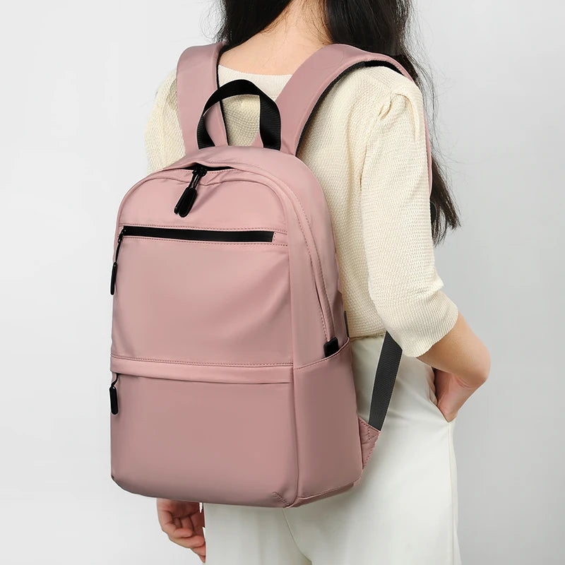 Solid Colour Student Backpack with Front Zippers and Carry Handle